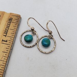 Sterling Silver Dangle Earrings with Torquoise Color Beads 925